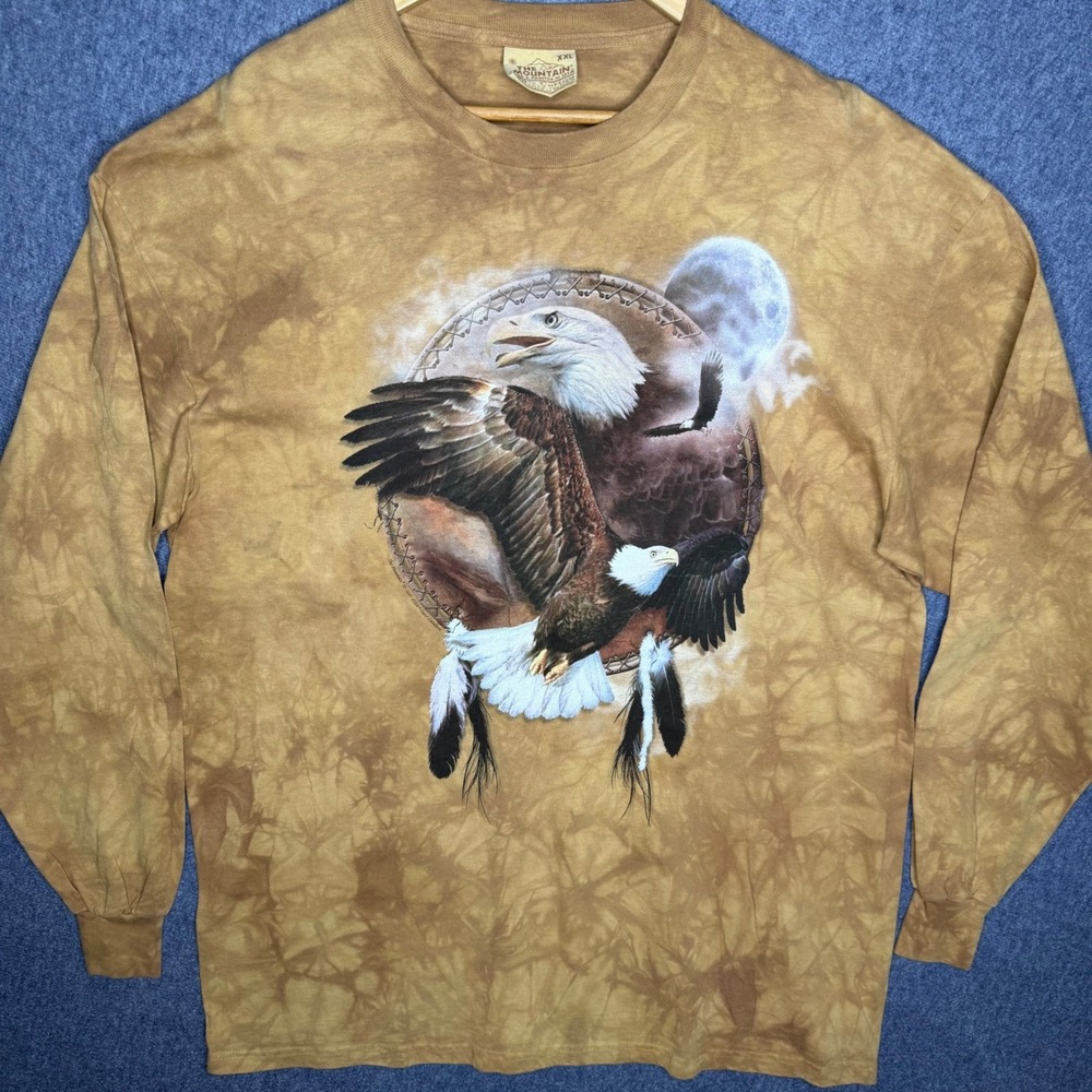 The Mountain Eagle Moon Tie Dye Long Sleeve Shirt Mens XXL Brown Stained